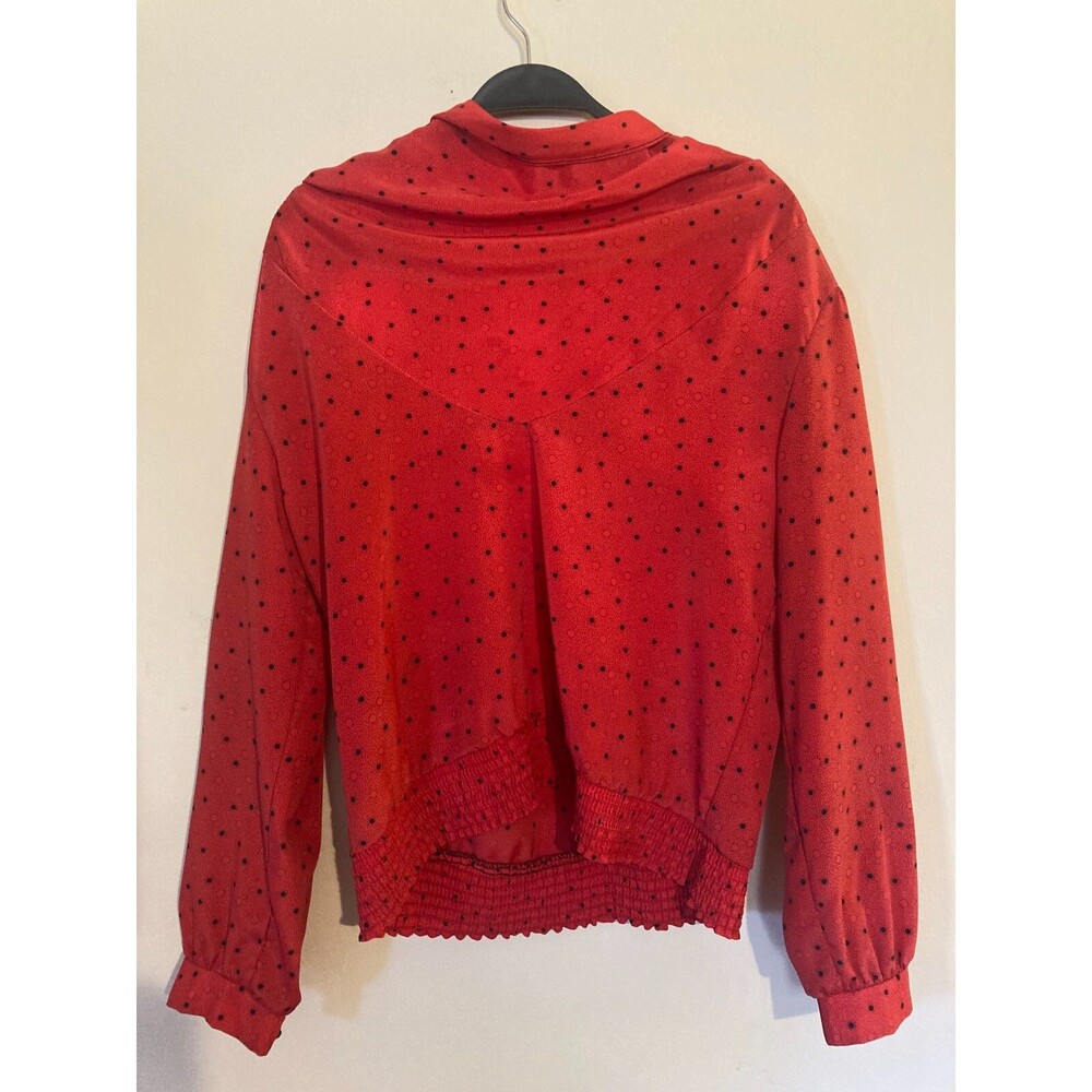 Women's Red Black Spotted Cowl Neck Silky Feel Long Sleeve Blouse - Size 10
